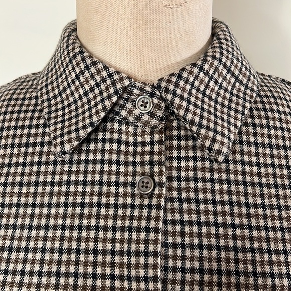 Simons Icone Long sleeve shirt jacket flared sleeves brown plaid Womens Medium - Picture 7 of 11